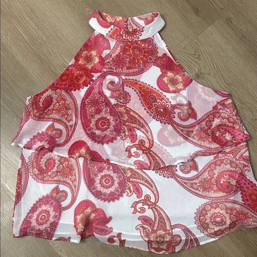 Express Paisley Halter Top - Red and White